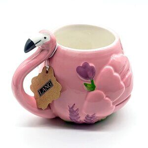 Lang Design Hand-Painted Pink Flamingo Figural Ceramic Mug NWT